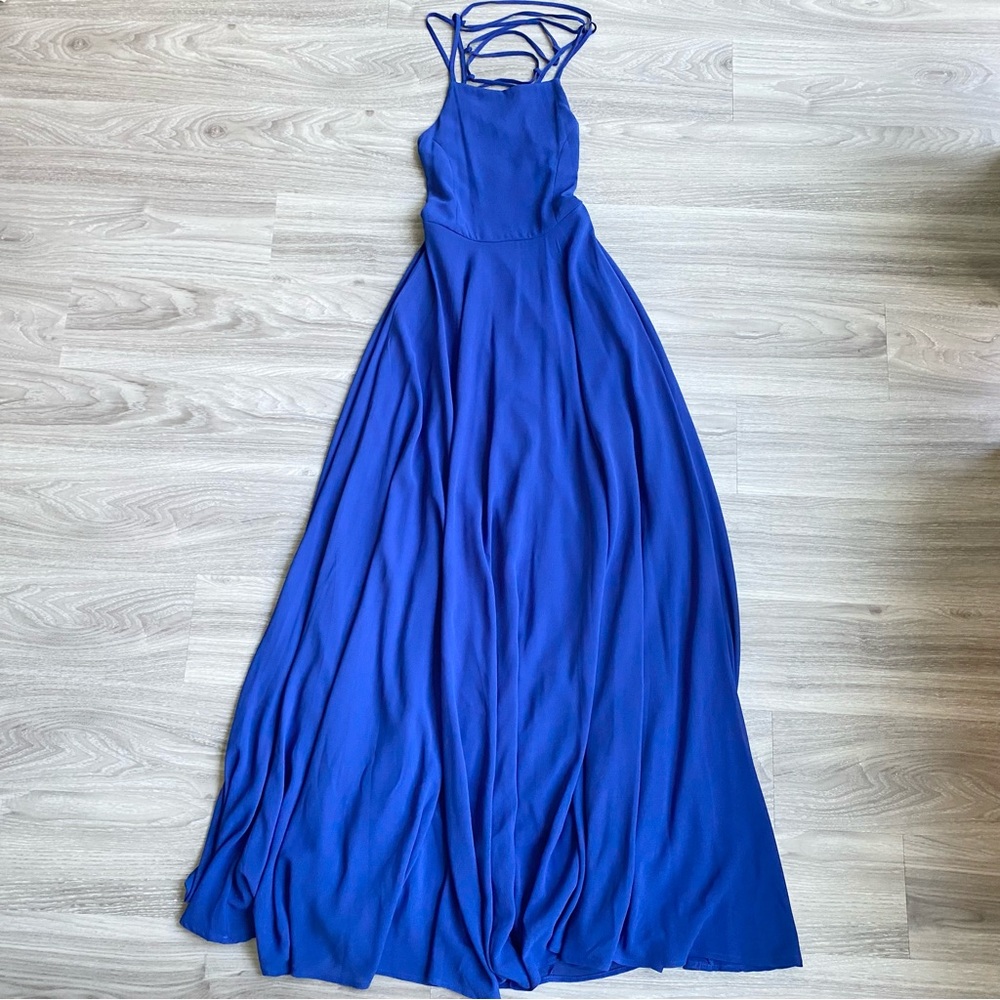 Lulu’s dark blue floor length dress strappy back XS